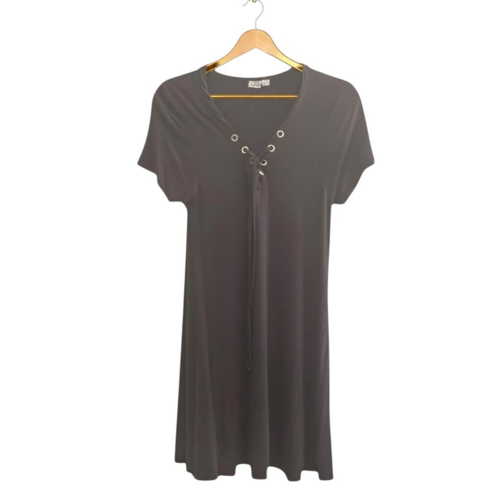 ✨ LAGACI Black Lace Up Coverup Mini Dress M SLS Las Vegas Resortwear EUC 🖤 - Picture 2 of 7